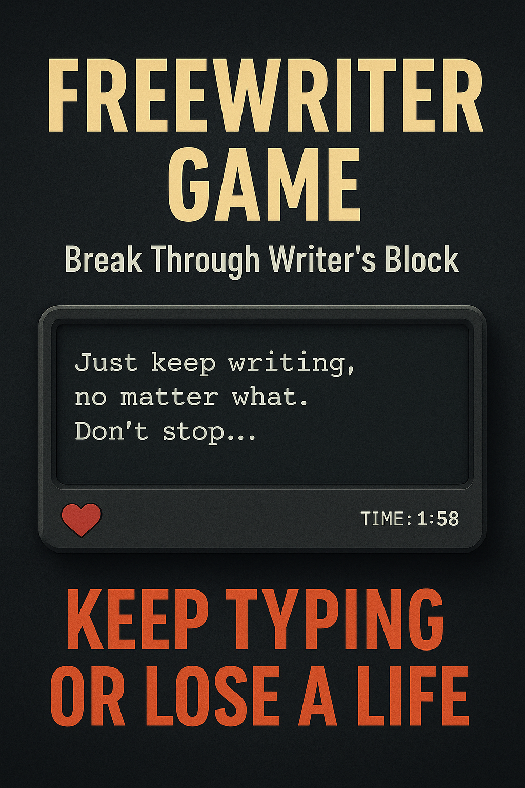 Freewriter Game poster: keep typing or lose a life