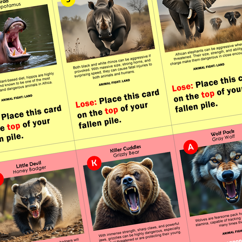 Animal Fight printable card close-up