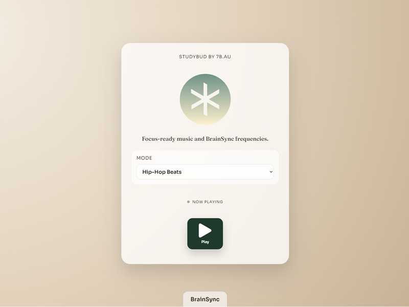 StudyBud music player with focus-ready music and BrainSync frequencies